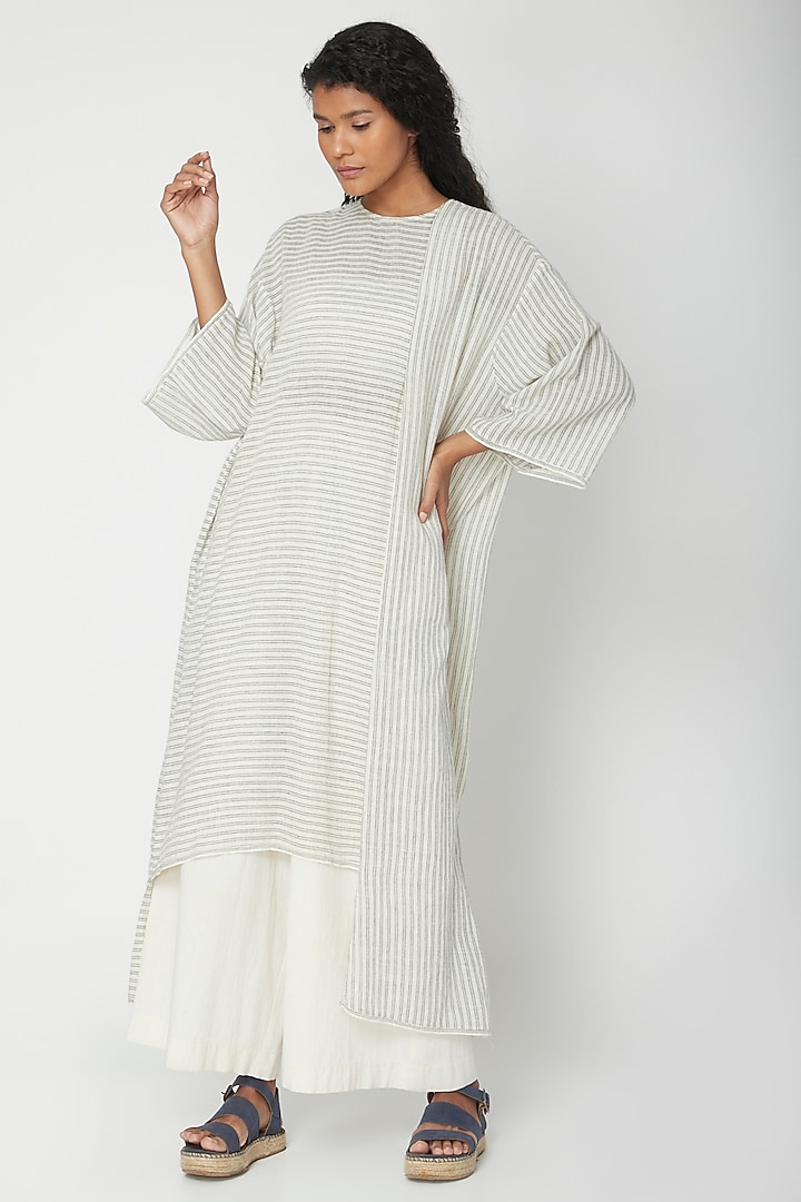 Ecru White Striped Tunic by Urvashi Kaur at Pernia's Pop Up Shop