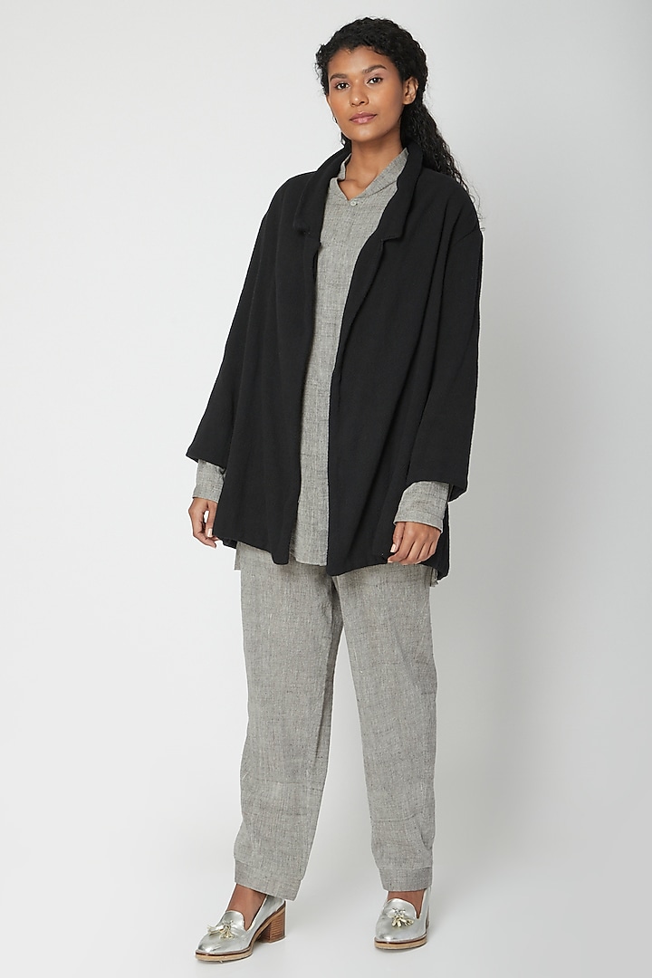 Black Organic Cotton Jacket by Urvashi Kaur at Pernia's Pop Up Shop