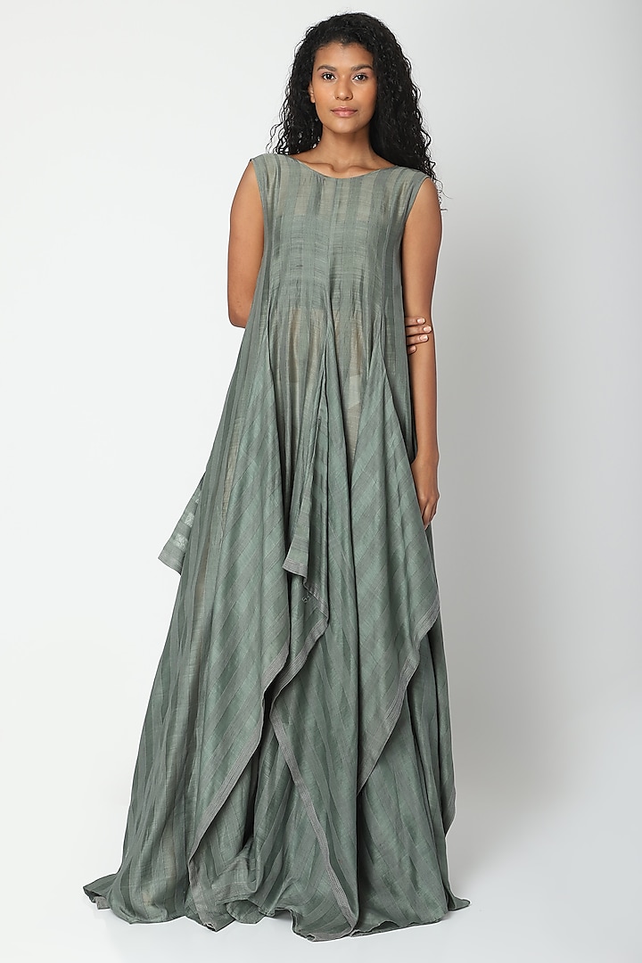 Teal Panelled Tent Cocktail Dress by Urvashi Kaur at Pernia's Pop Up Shop