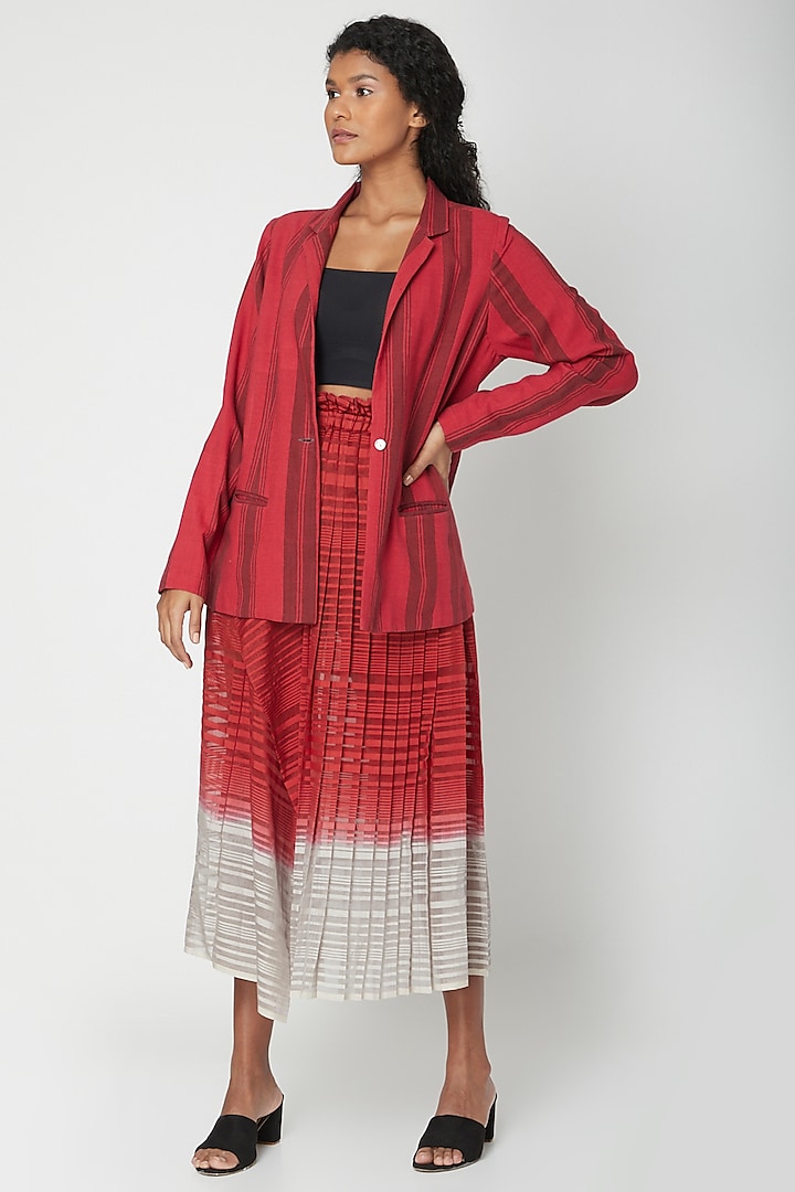 Red Pleated Ombre Skirt by Urvashi Kaur