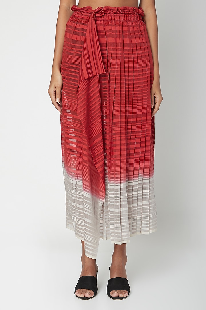Red Pleated Ombre Skirt by Urvashi Kaur at Pernia's Pop Up Shop
