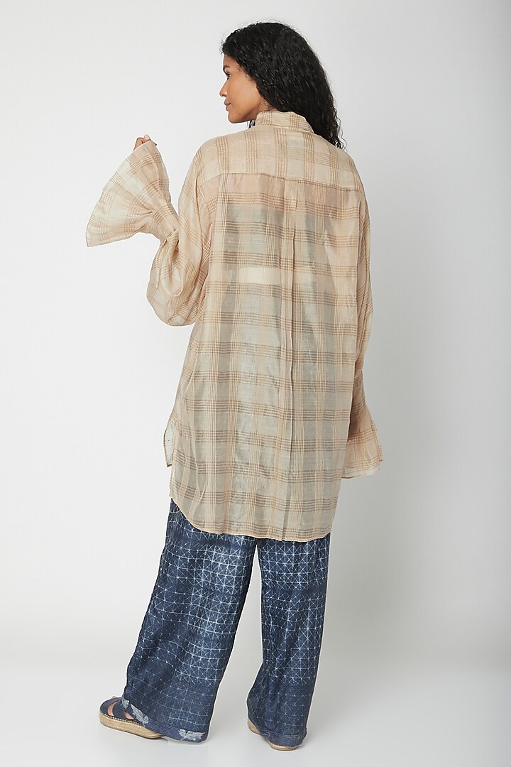 Beige Sheer Chanderi Silk Shirt by Urvashi Kaur at Pernia's Pop Up Shop