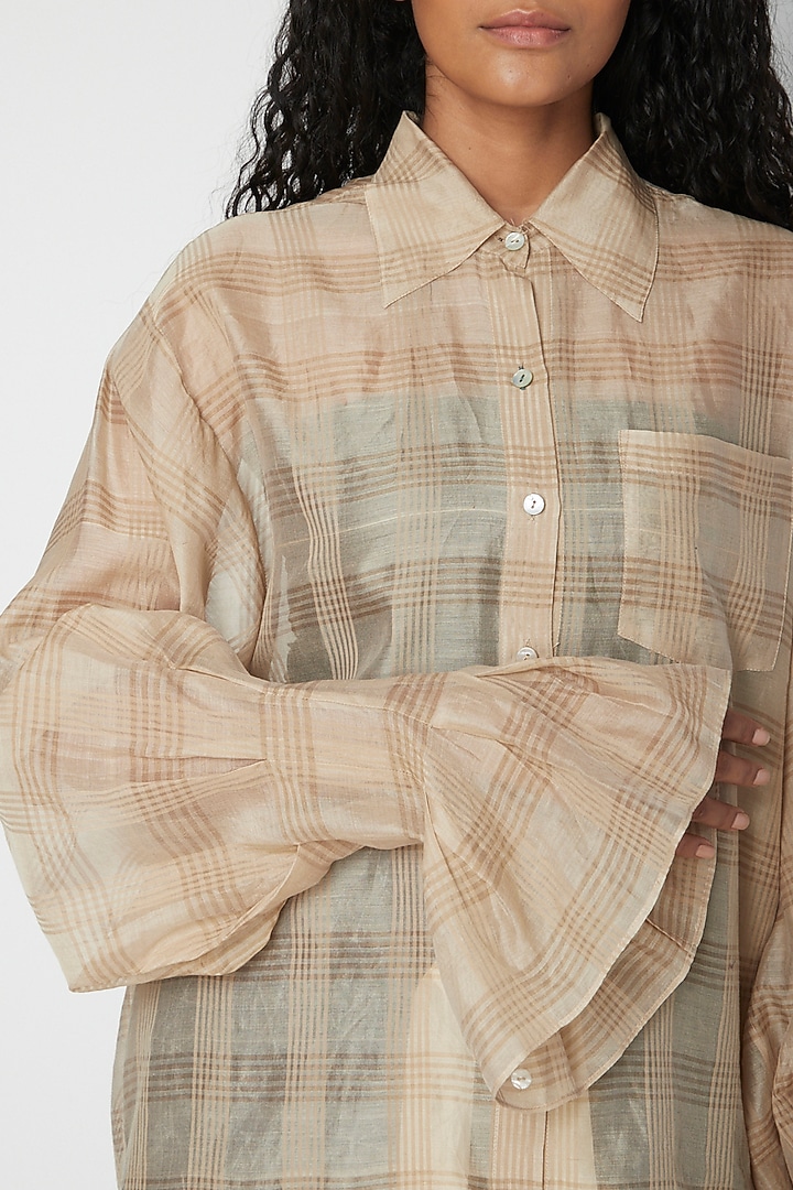 Beige Sheer Chanderi Silk Shirt by Urvashi Kaur at Pernia's Pop Up Shop