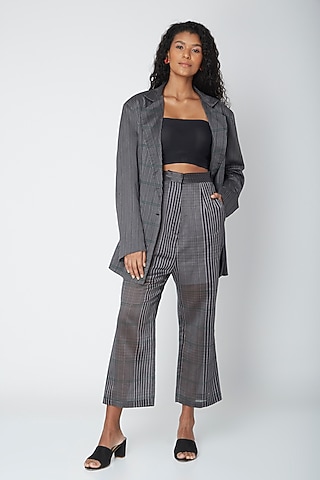Grey Block Printed Pants by Urvashi Kaur
