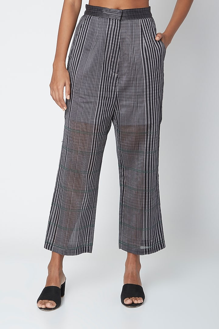 Grey Block Printed Pants by Urvashi Kaur at Pernia's Pop Up Shop