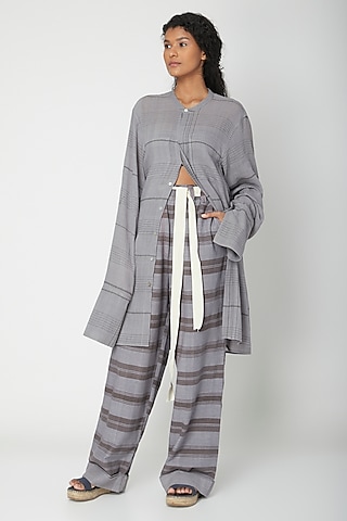 Grey Organic Printed Pants by Urvashi Kaur