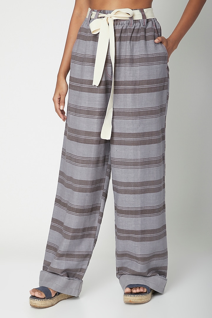 Grey Organic Printed Pants by Urvashi Kaur at Pernia's Pop Up Shop