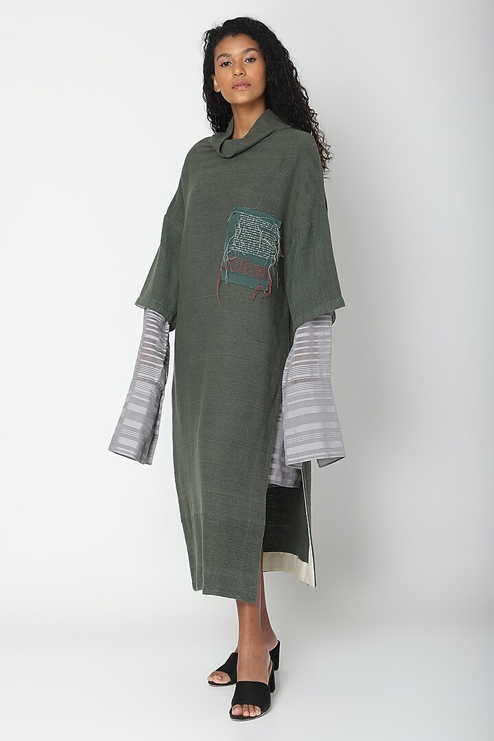 Teal Handwoven Tunic by Urvashi Kaur at Pernia's Pop Up Shop