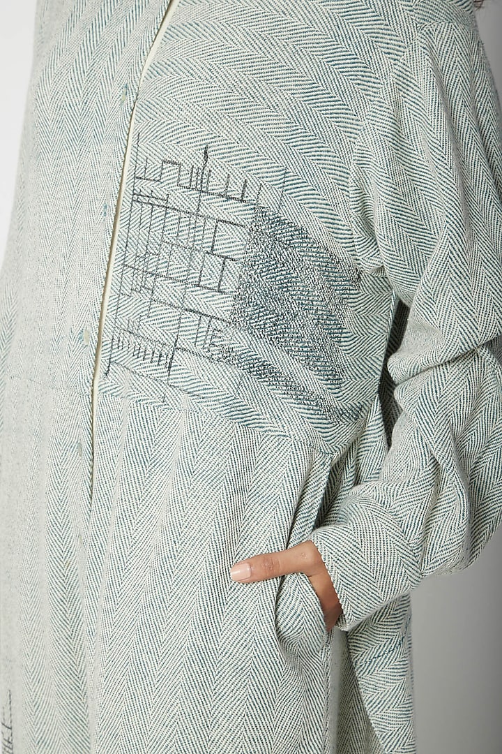 Teal Handwoven Printed Jumpsuit by Urvashi Kaur at Pernia's Pop Up Shop