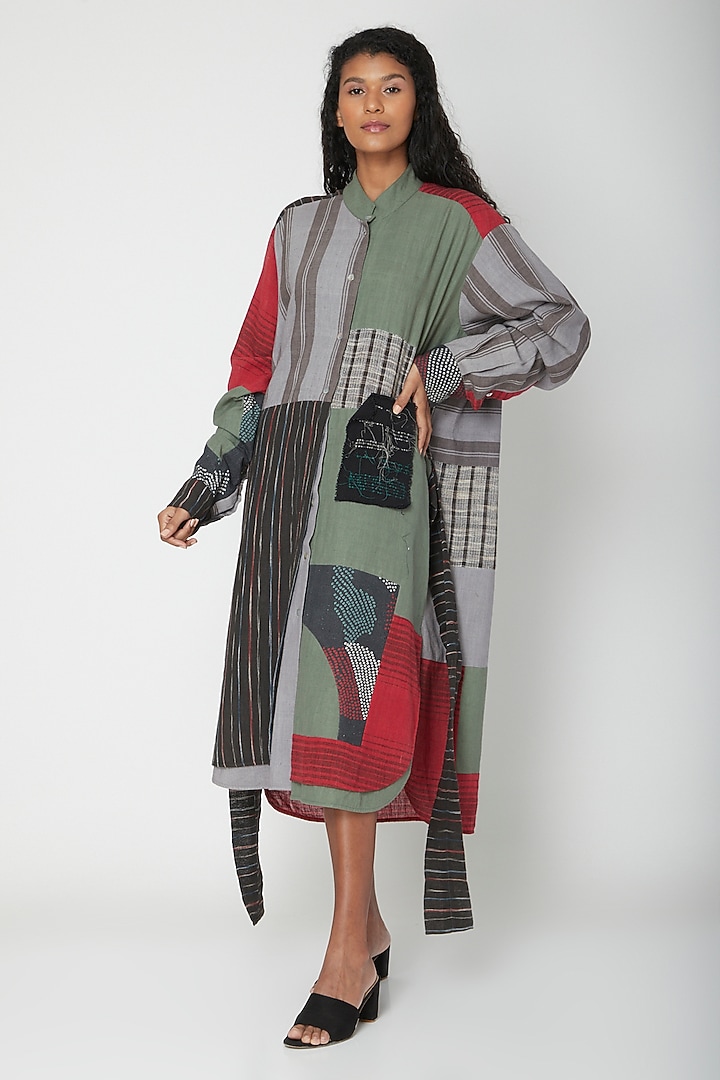 Multi Colored Vacation Shirt Dress With Patchwork by Urvashi Kaur at Pernia's Pop Up Shop