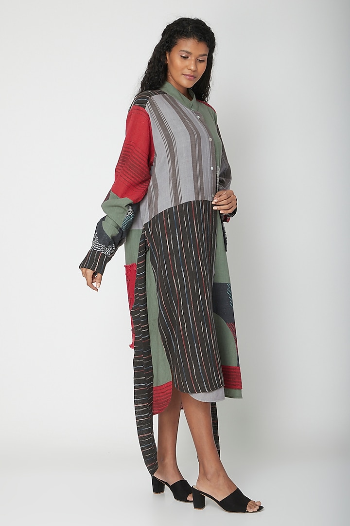 Multi Colored Vacation Shirt Dress With Patchwork by Urvashi Kaur at Pernia's Pop Up Shop