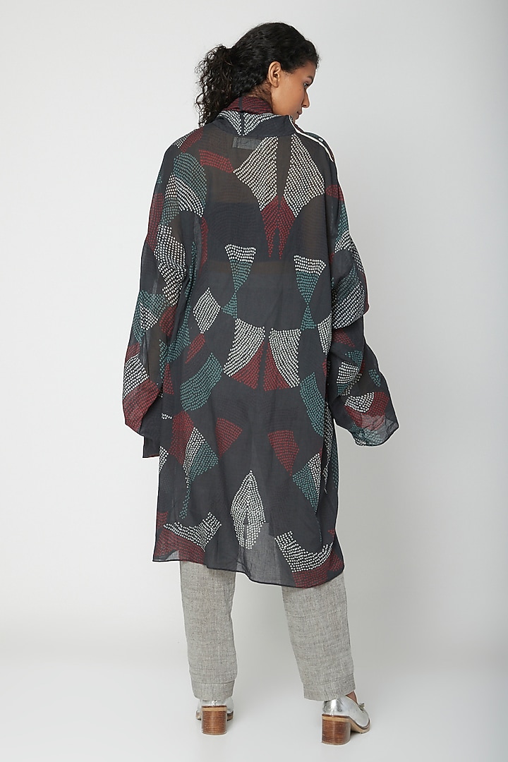 Black Sheer Shirt With Shibori Print by Urvashi Kaur at Pernia's Pop Up Shop