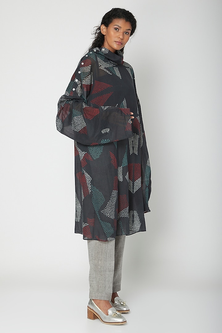 Black Sheer Shirt With Shibori Print by Urvashi Kaur at Pernia's Pop Up Shop