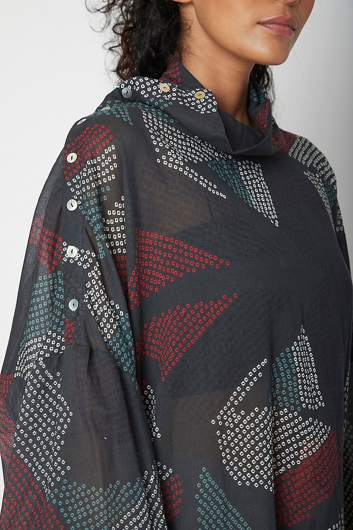 Black Sheer Shirt With Shibori Print by Urvashi Kaur at Pernia's Pop Up Shop
