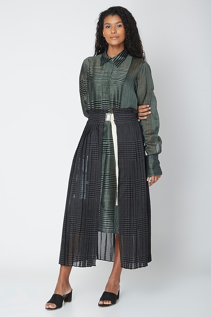 Black Sheer Skirt With Block Print by Urvashi Kaur at Pernia's Pop Up Shop
