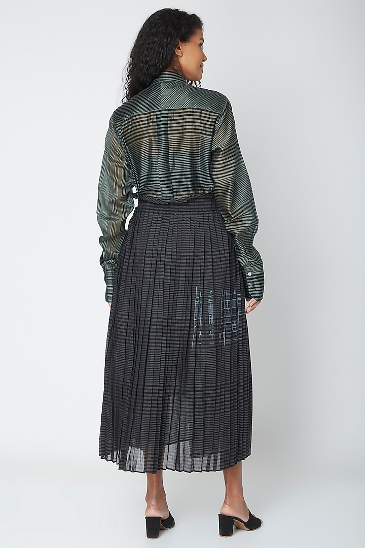 Black Sheer Skirt With Block Print by Urvashi Kaur at Pernia's Pop Up Shop