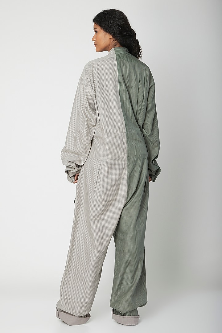 Teal Chanderi Silk Jumpsuit by Urvashi Kaur at Pernia's Pop Up Shop