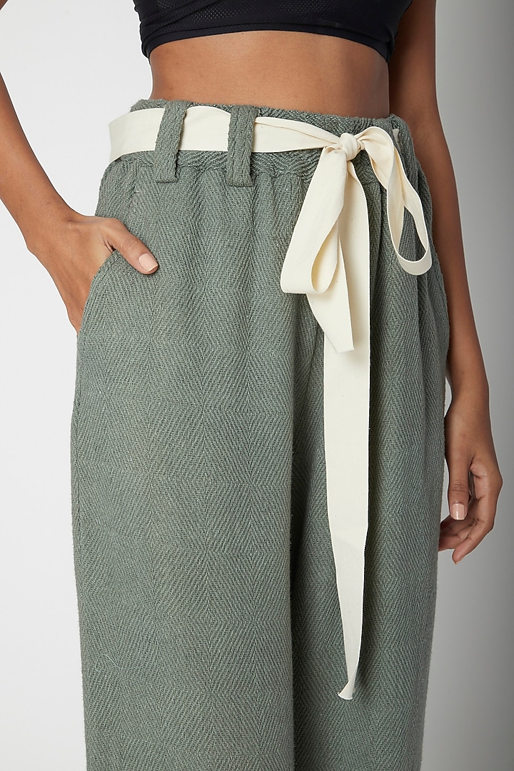 Teal Handwoven Cotton Pants by Urvashi Kaur at Pernia's Pop Up Shop