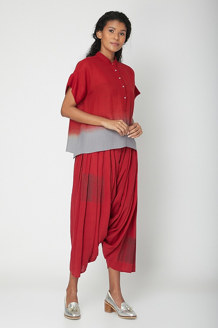 Red Printed Salwar Pants by Urvashi Kaur