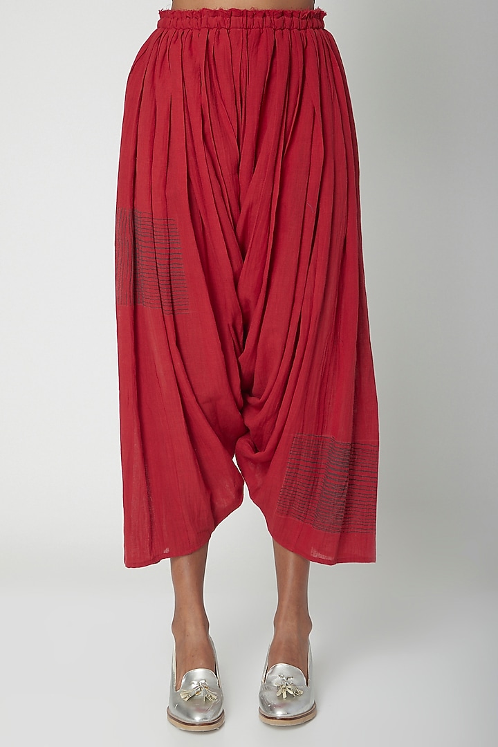 Red Printed Salwar Pants by Urvashi Kaur at Pernia's Pop Up Shop