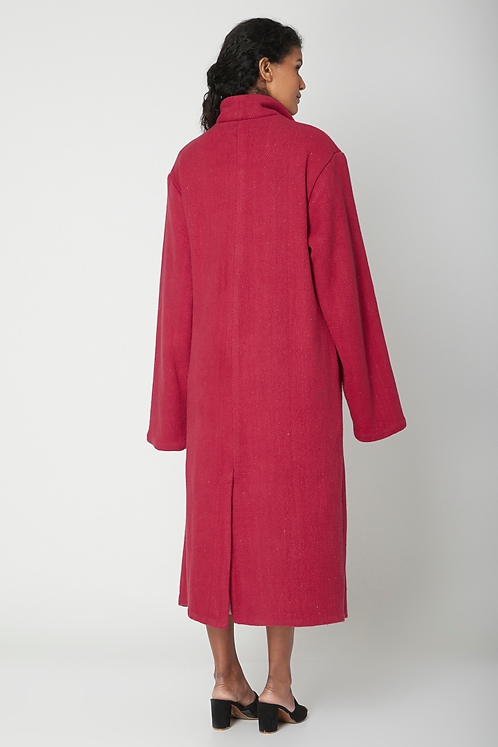 Red Handwoven Printed Jacket by Urvashi Kaur at Pernia's Pop Up Shop