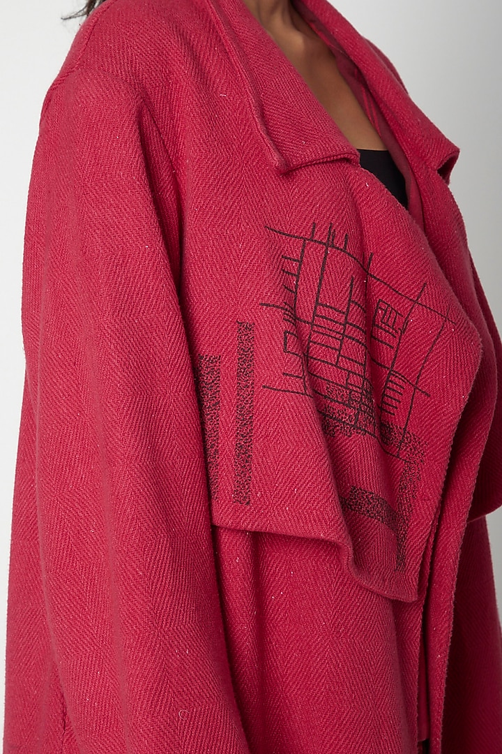 Red Handwoven Printed Jacket by Urvashi Kaur at Pernia's Pop Up Shop