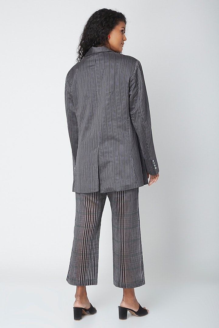 Grey Block Printed Blazer by Urvashi Kaur at Pernia's Pop Up Shop