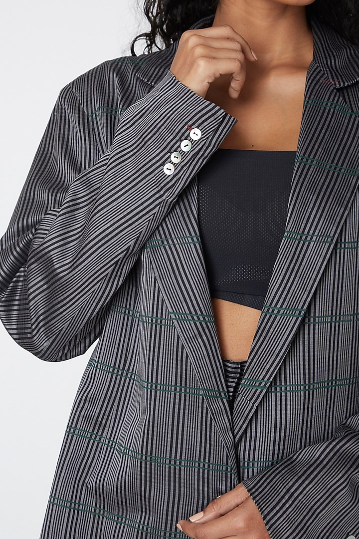 Grey Block Printed Blazer by Urvashi Kaur at Pernia's Pop Up Shop