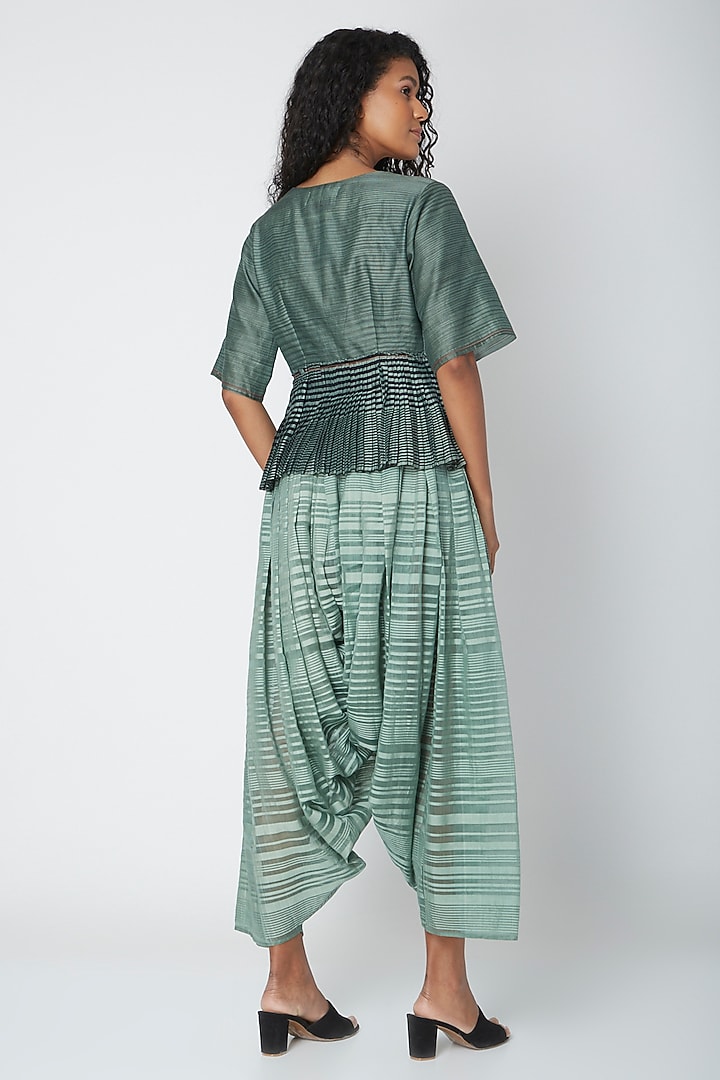 Teal Chanderi Silk Peplum Top by Urvashi Kaur at Pernia's Pop Up Shop
