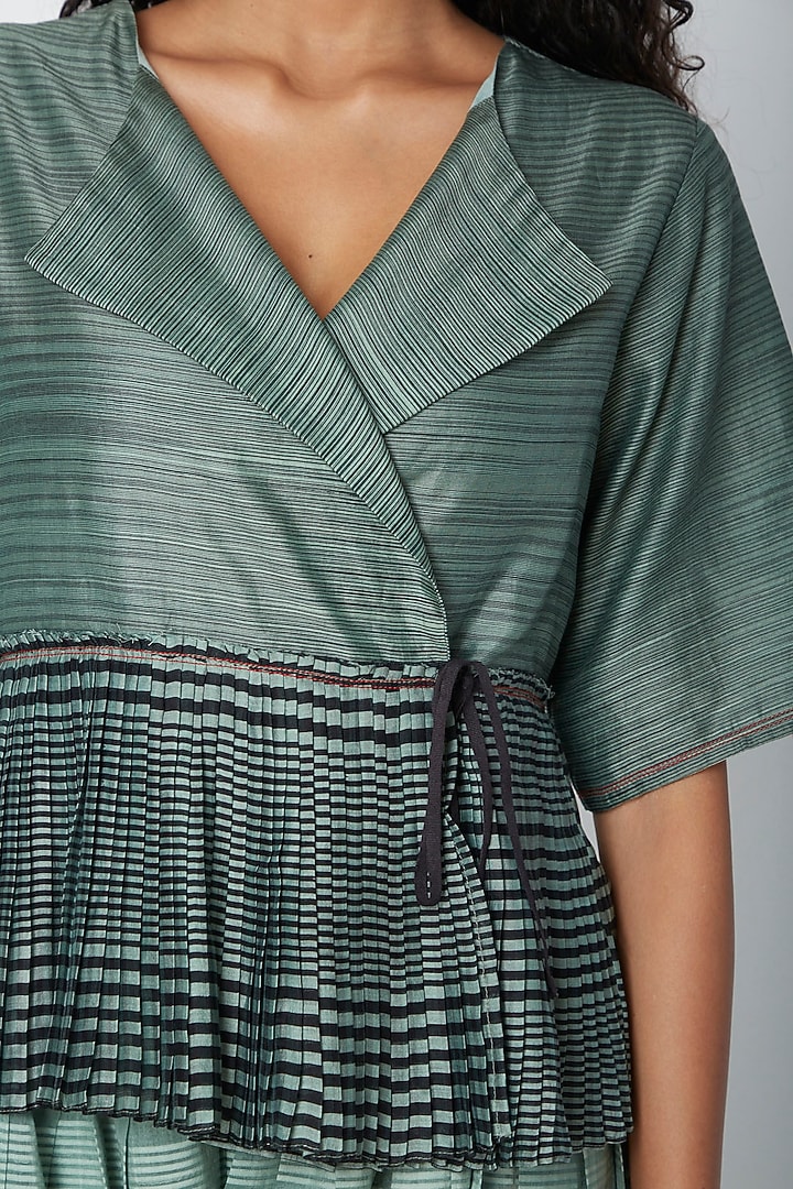 Teal Chanderi Silk Peplum Top by Urvashi Kaur at Pernia's Pop Up Shop
