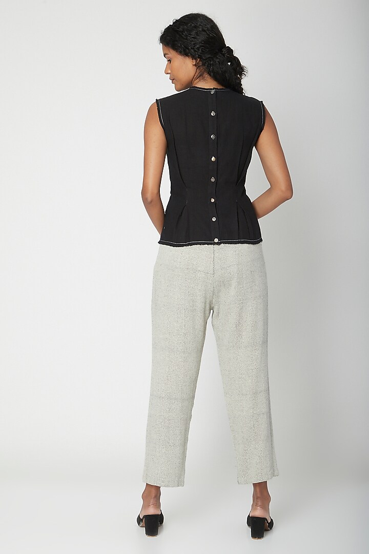 Ecru Cotton Handwoven Pants by Urvashi Kaur at Pernia's Pop Up Shop