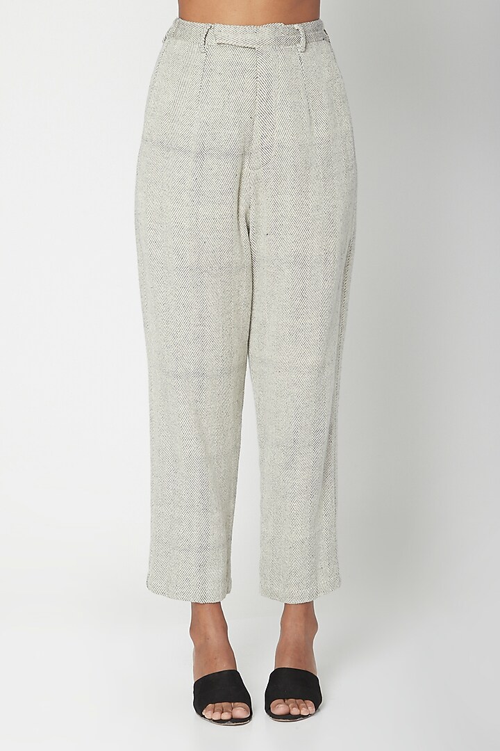 Ecru Cotton Handwoven Pants by Urvashi Kaur at Pernia's Pop Up Shop