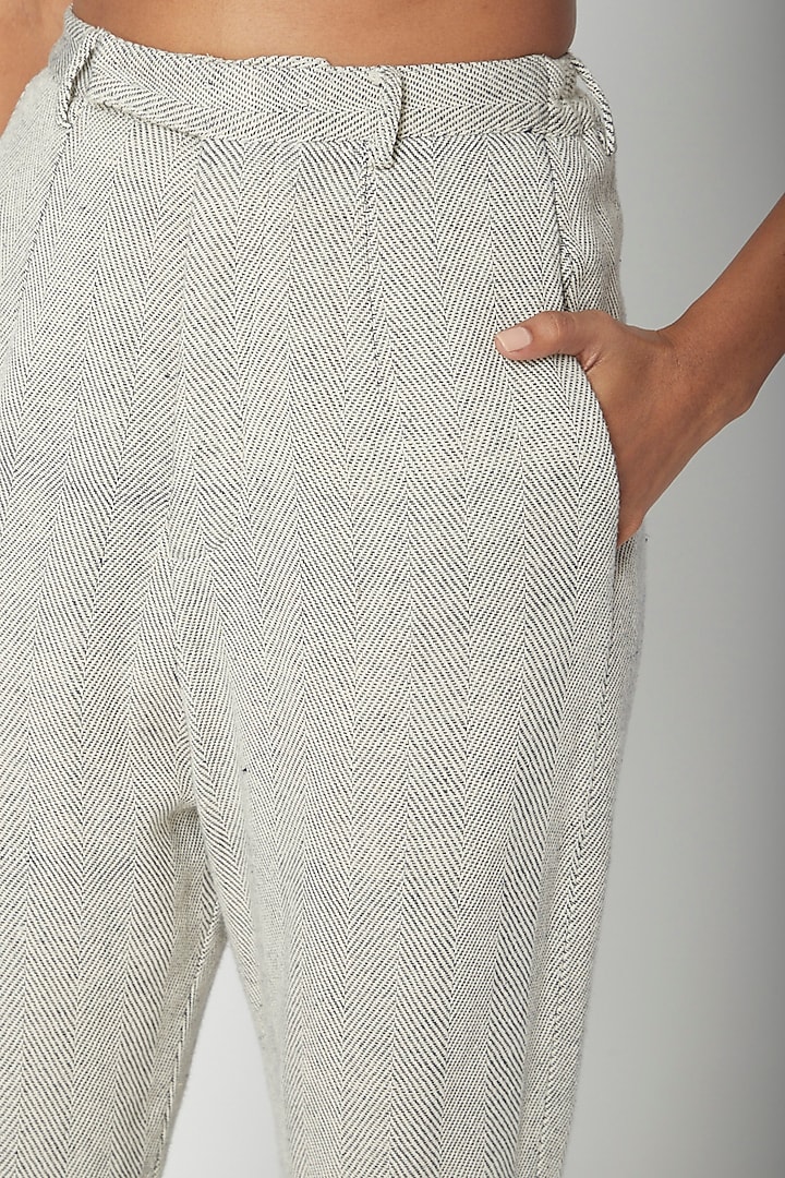 Ecru Cotton Handwoven Pants by Urvashi Kaur at Pernia's Pop Up Shop