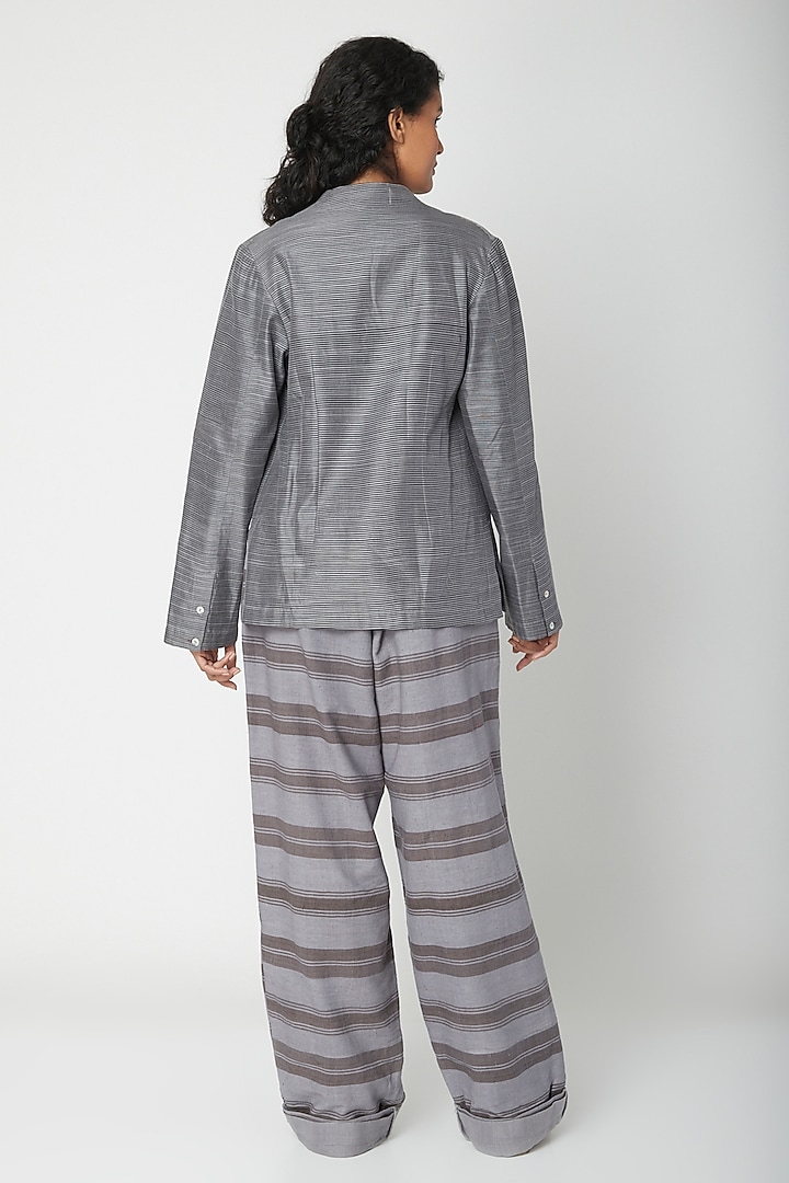Grey Chanderi Silk Blazer by Urvashi Kaur at Pernia's Pop Up Shop