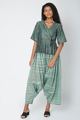Teal Printed Salwar Pants by Urvashi Kaur