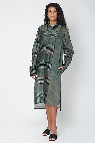 Teal Striped Print Shirt by Urvashi Kaur