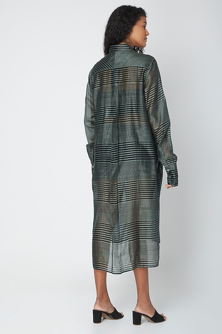 Teal Striped Print Shirt by Urvashi Kaur at Pernia's Pop Up Shop