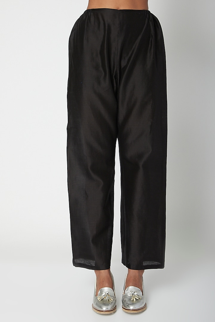 Black Chanderi Silk Pants by Urvashi Kaur at Pernia's Pop Up Shop