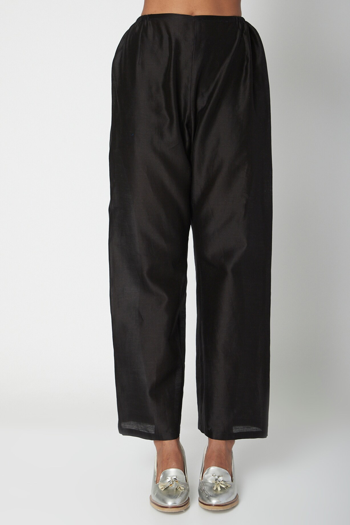 Black Chanderi Silk Pants by Urvashi Kaur at Pernia's Pop Up Shop 2025