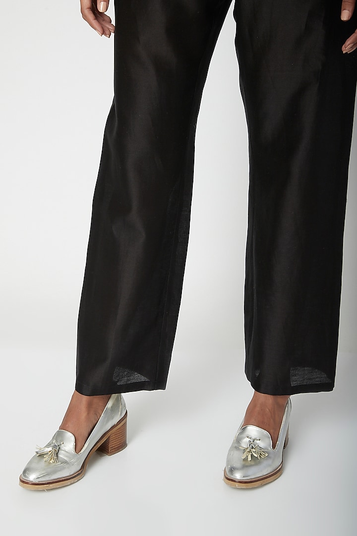 Black Chanderi Silk Pants by Urvashi Kaur at Pernia's Pop Up Shop