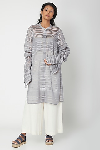 Grey Printed Shirt Tunic by Urvashi Kaur