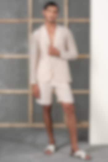 Off-White Silk Linen Blazer by Urvashi Kaur Men at Pernia's Pop Up Shop