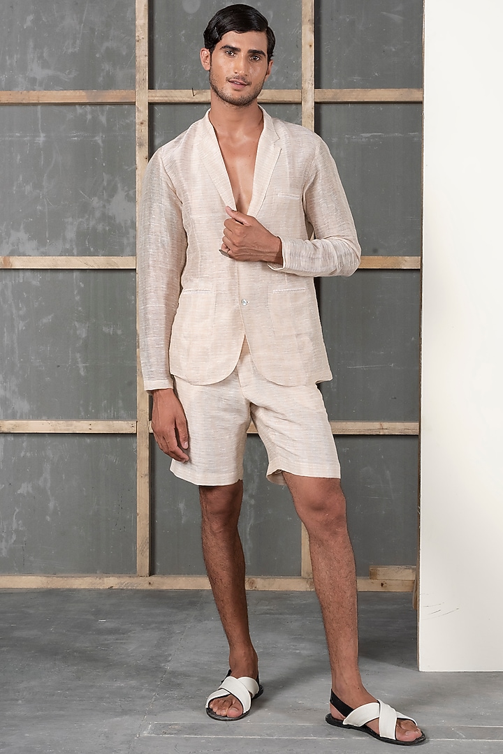 Off-White Silk Linen Blazer by Urvashi Kaur Men at Pernia's Pop Up Shop