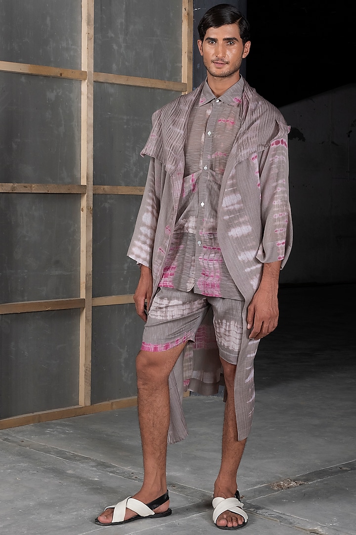 Ash Grey Silk Cotton Shorts by Urvashi Kaur Men