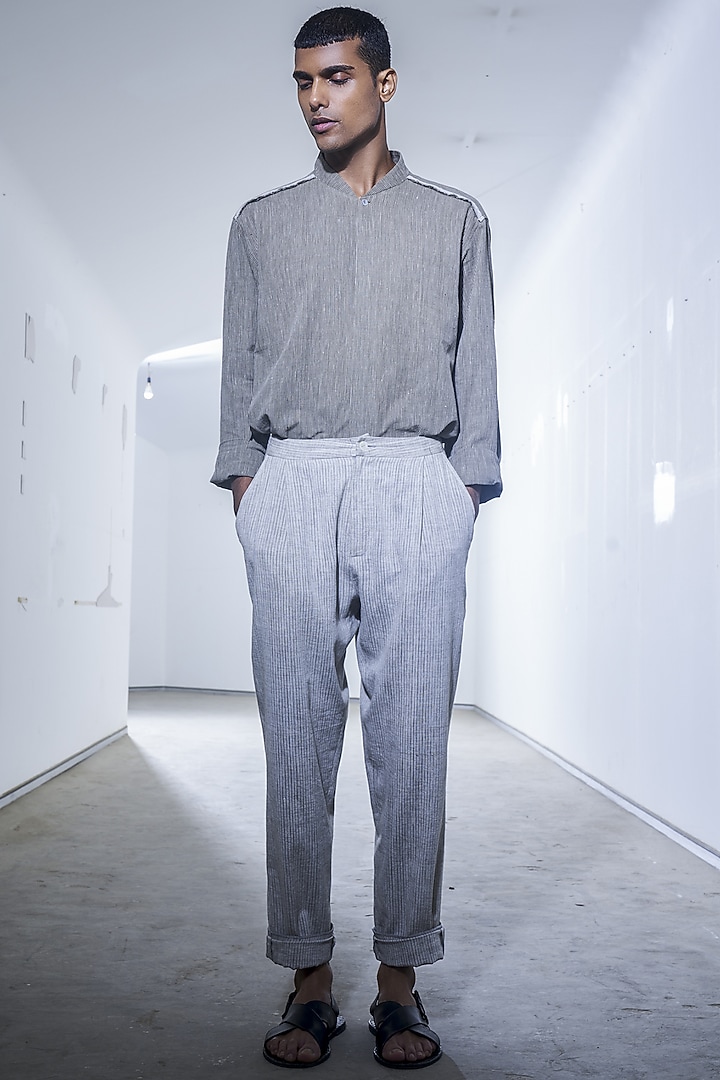 Ivory Handwoven Organic Cotton Pants by Urvashi Kaur Men at Pernia's Pop Up Shop