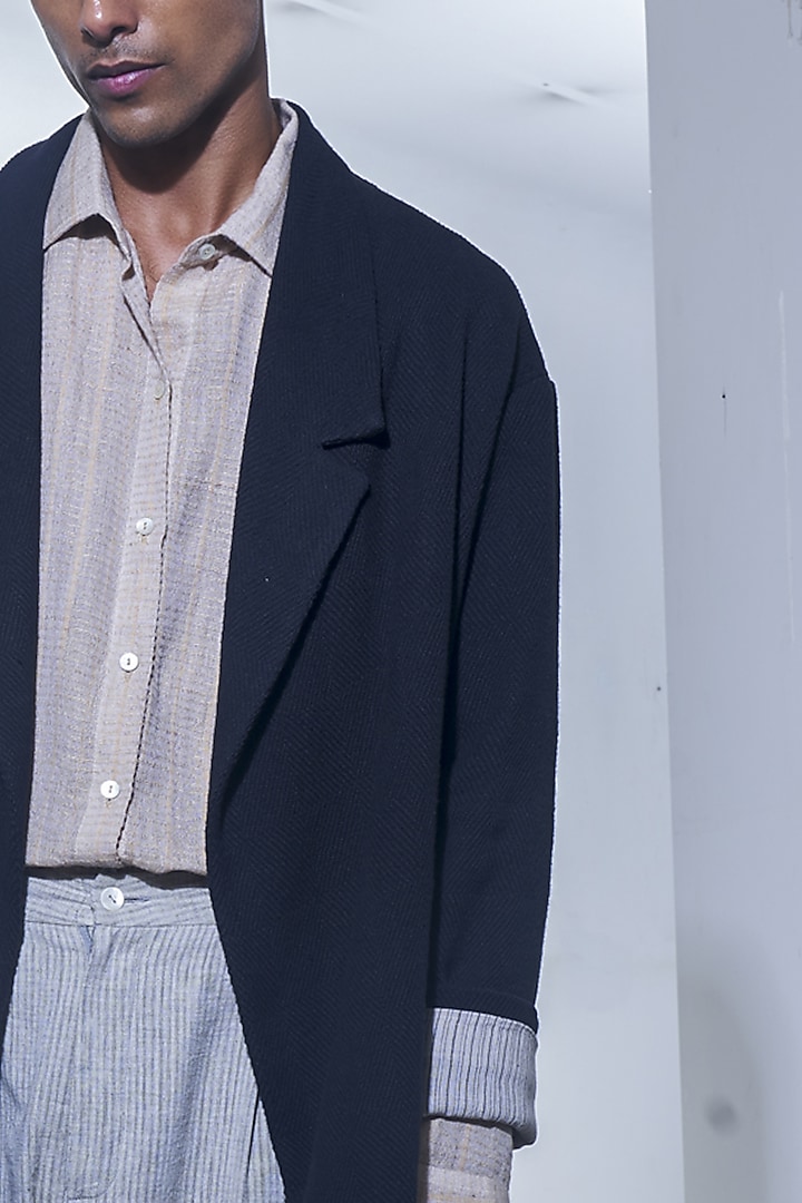 Black Cotton Oversized Jacket by Urvashi Kaur Men at Pernia's Pop Up Shop