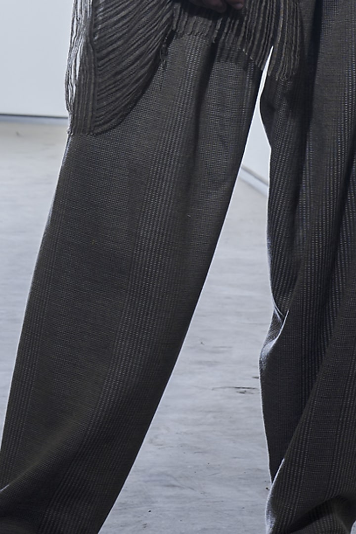 Olive Cotton Crossover Pants by Urvashi Kaur Men at Pernia's Pop Up Shop