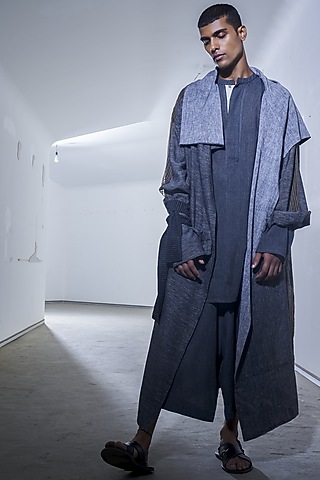 Black & Grey Panelled Jacket by Urvashi Kaur Men
