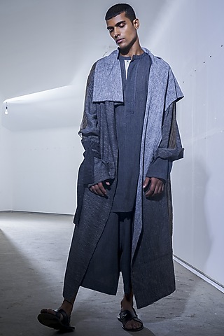 Black Cotton Tunic by Urvashi Kaur Men