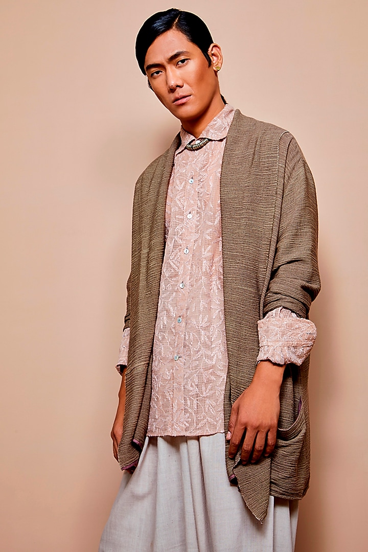 Olive Cotton Jacket by Urvashi Kaur Men at Pernia's Pop Up Shop